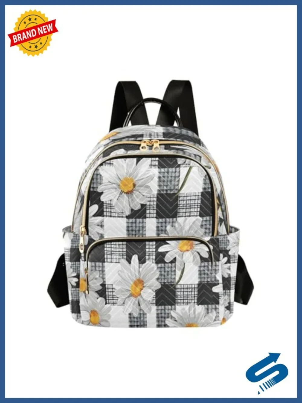 Daisy Floral Print Quilted Backpack Purse with Multiple Pockets Lightweight